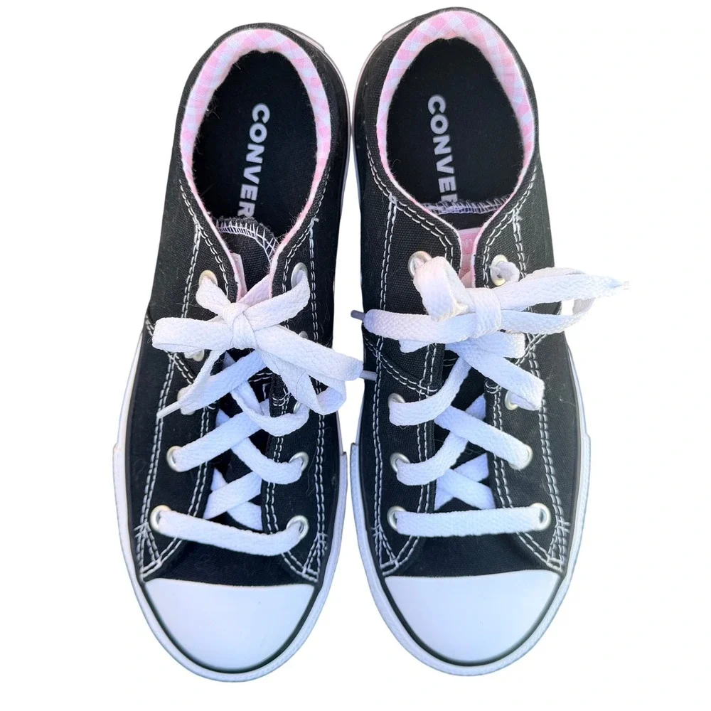Converse Chuck Taylor All Star Low Black‎ Pink Gingham Lining Sneakers 3Y